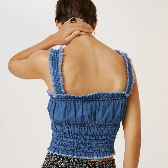 Anthropologie Stretch Rouched Denim Corset Top- Factory Wrapped - Picture 3 of 7
